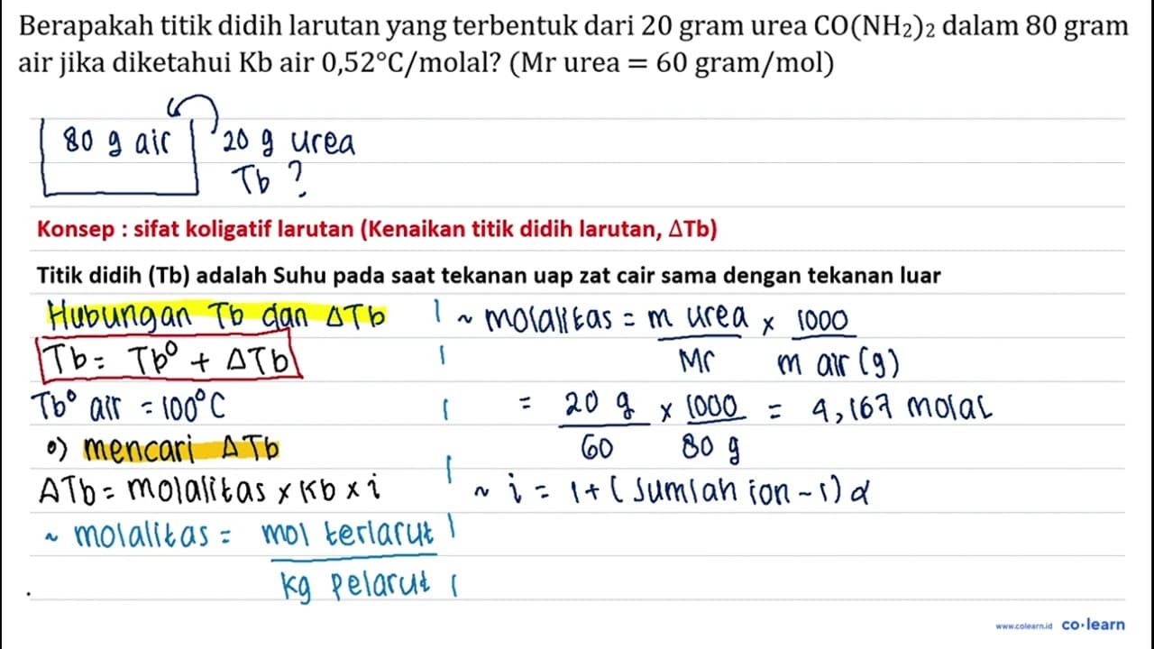 Berapakah titik didih larutan yang terbentuk dari 20 gram