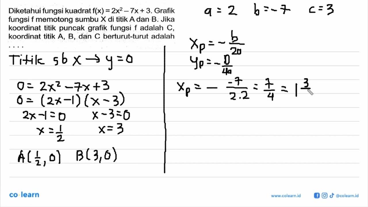 Diketahui fungsi kuadrat f(x)=2x^2-7x+3. Grafik fungsi f