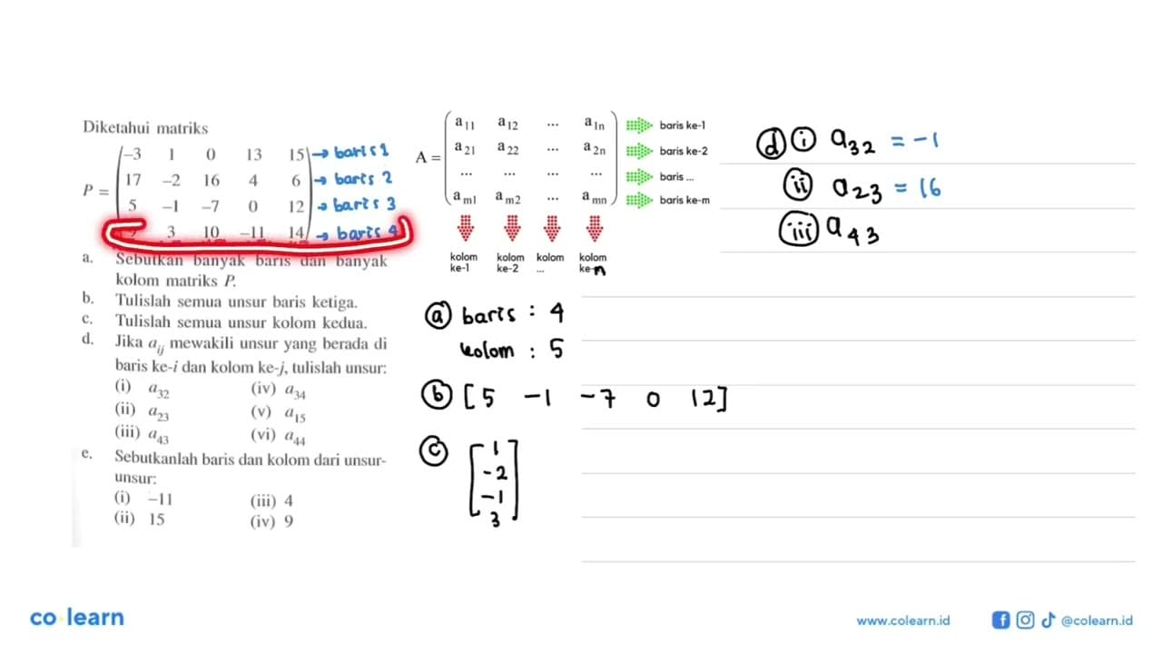 Diketahui matriks P = (-3 1 0 13 15 17 -2 16 4 6 5 -1 -7 0