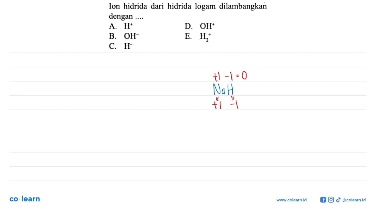 Ion hidrida dari hidrida logam dilambangkan dengan ....