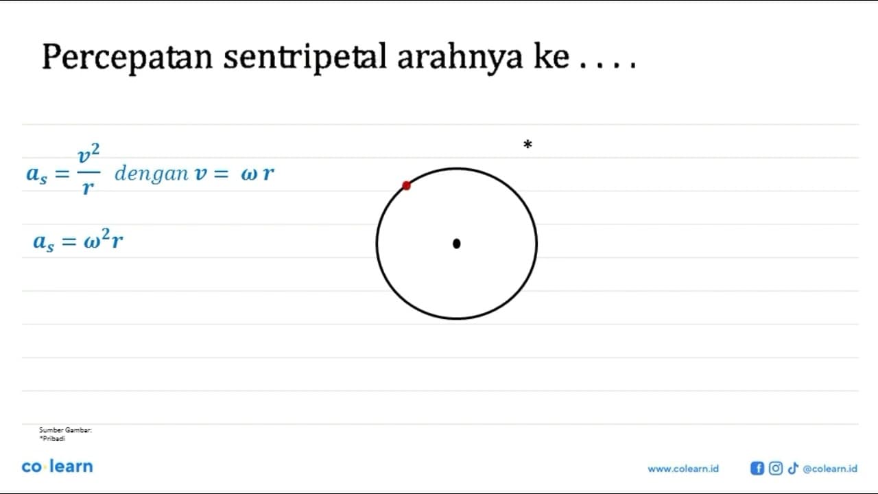 Percepatan sentripetal arahnya ke ....