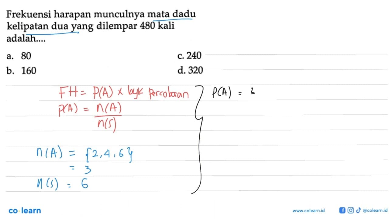 Frekuensi harapan munculnya mata dadu kelipatan dua yang