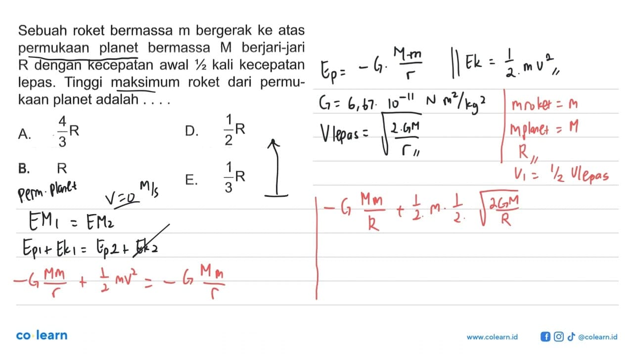 Sebuah roket bermassa m bergerak ke atas permukaan planet