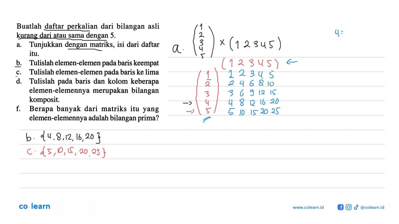 Buatlah daftar perkalian dari bilangan asli kurang dari