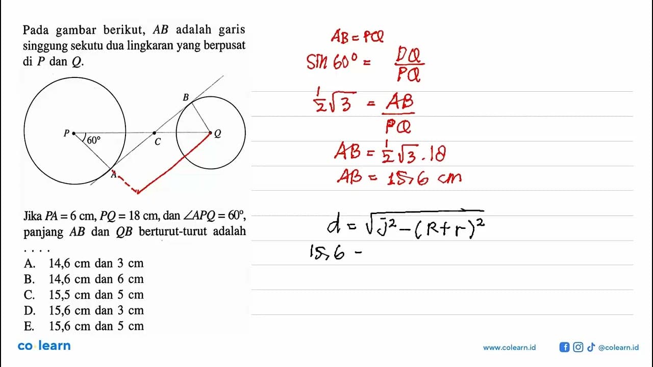 Pada gambar berikut, A B adalah garis singgung sekutu dua