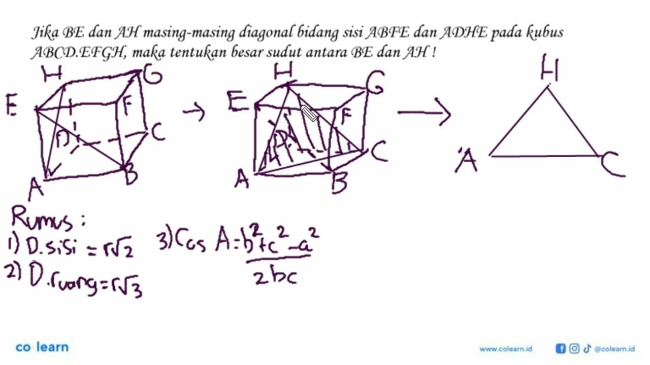 Jika BE dan AH masing-masing diagonal bidang sisi ABFE dan