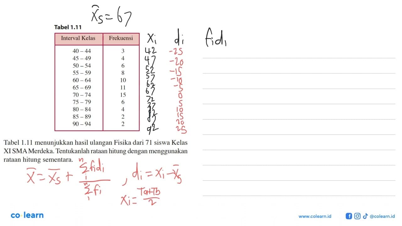 Tabel 1.11 Interval Kelas Frekuensi 40-44 3 45-49 4 50-54 6