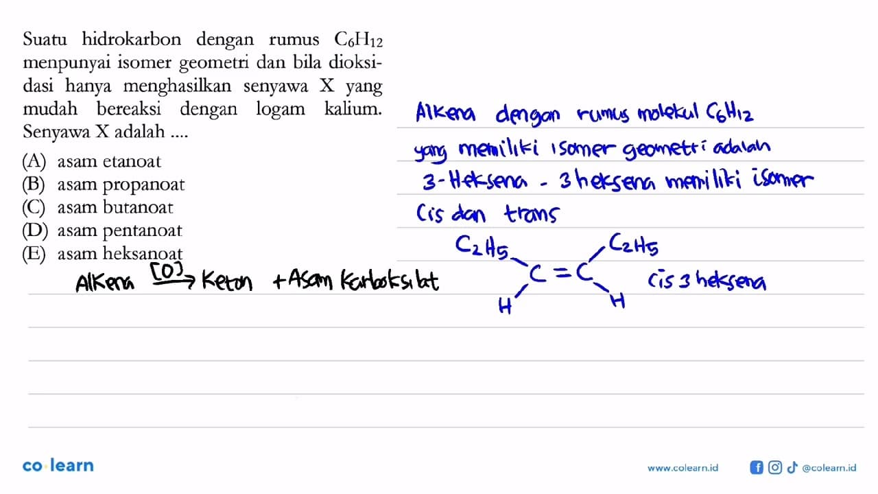 Suatu hidrokarbon dengan rumus C6H12 mempunyai isomer