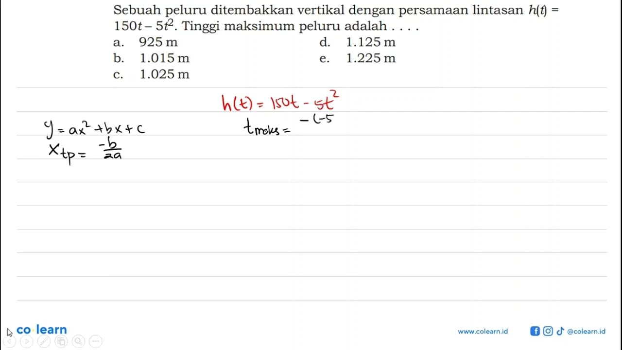 Sebuah peluru ditembakkan vertikal dengan persamaan