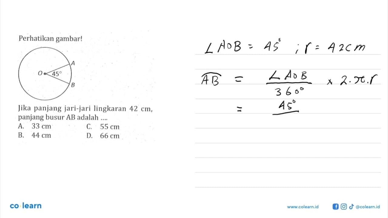 perhatikan gambar!Jika panjang jari-jari lingkaran 42 cm,