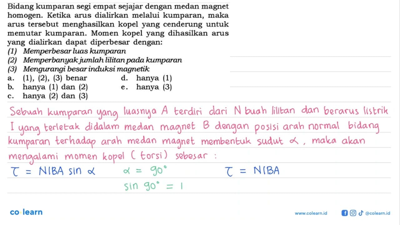 Bidang kumparan segi empat sejajar dengan medan magnet