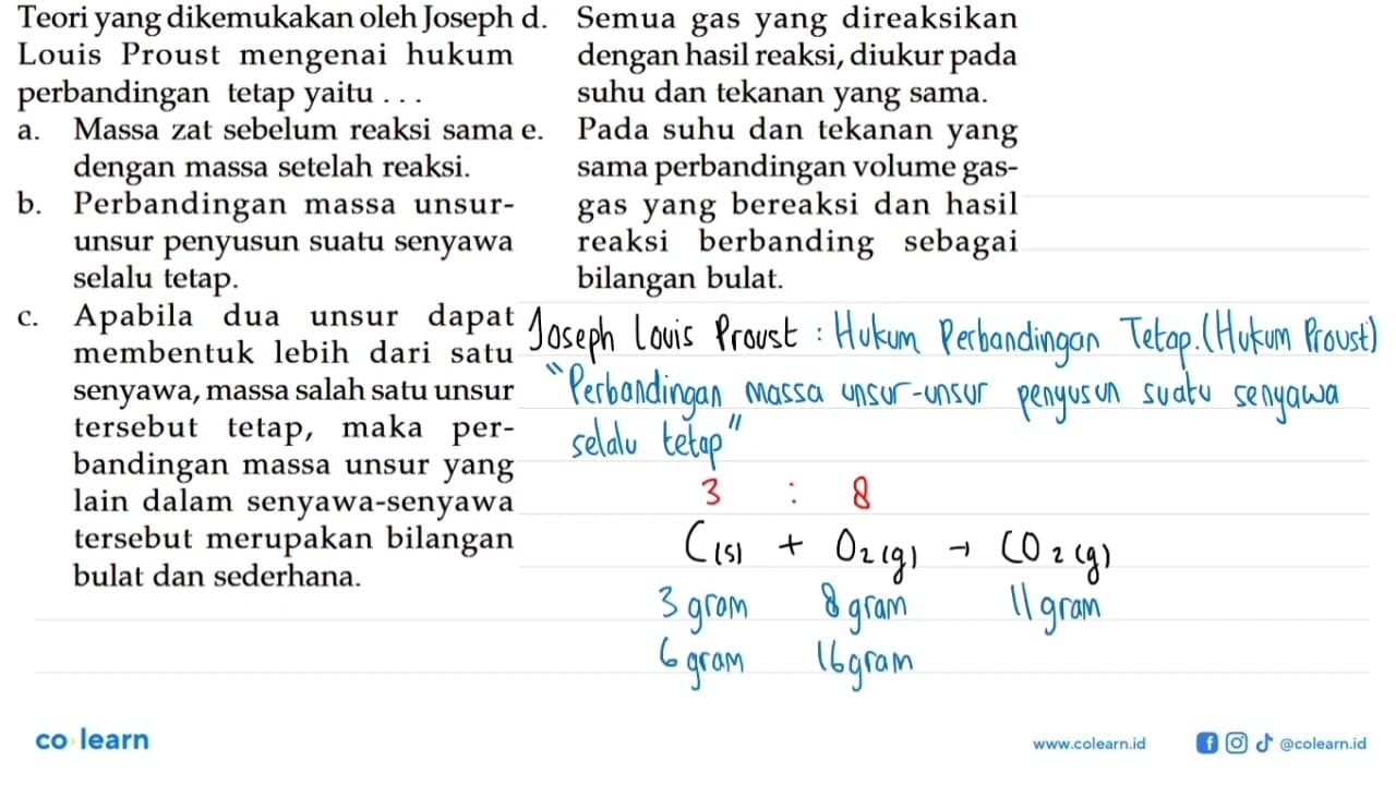 Teori yang dikemukakan oleh Joseph Louis Proust mengenai