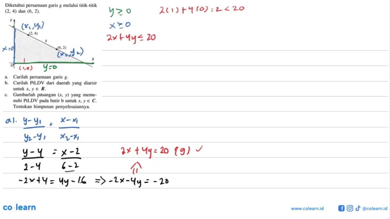 Diketahui persamaan garis g melalui titik-titik (2, 4) dan