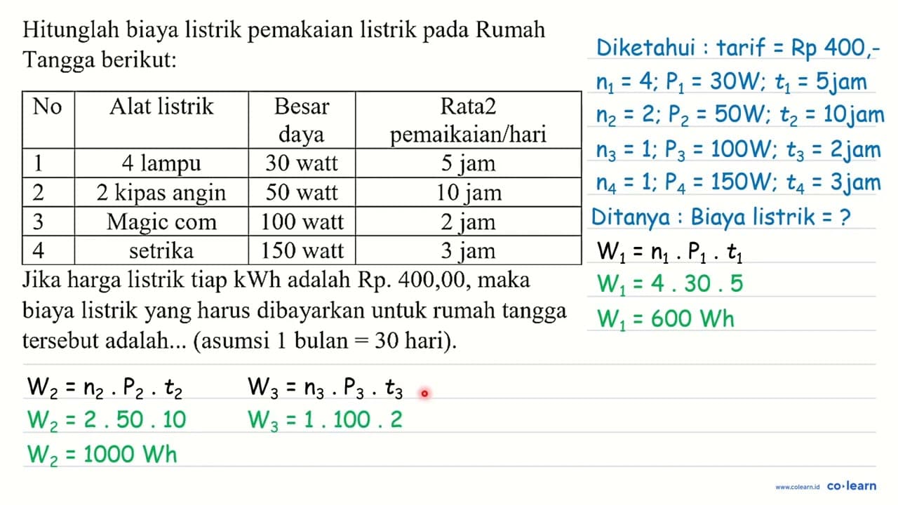 Hitunglah biaya listrik pemakaian listrik pada Rumah Tangga