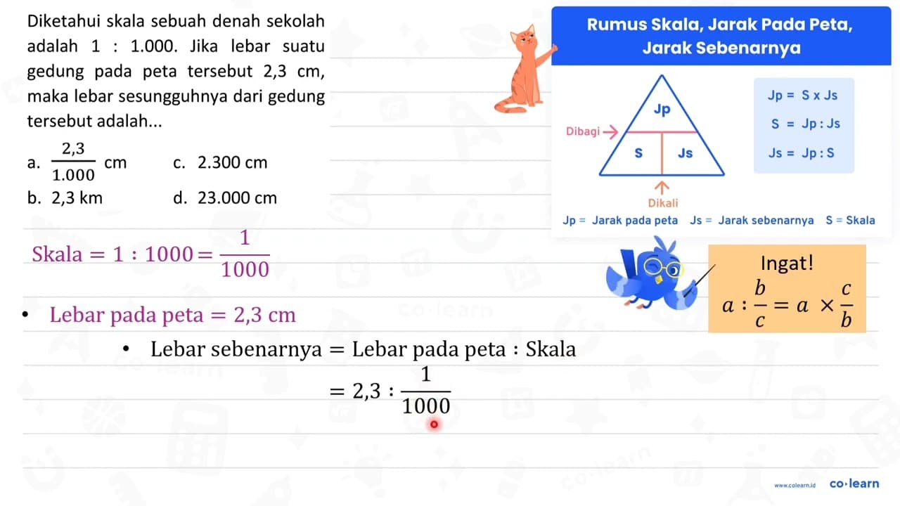 Diketahui skala sebuah denah sekolah adalah 1 : 1.000. Jika