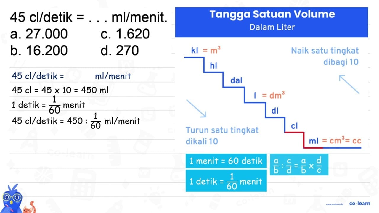 45 cl/detik =... ml/menit.