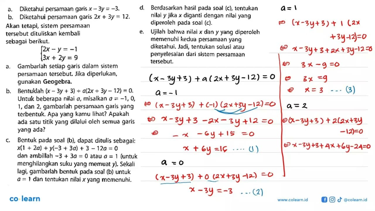 Diketahui persamaan garis x - 3y = -3. b. Diketahui