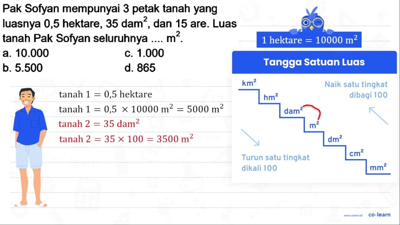 Pak Sofyan mempunyai 3 petak tanah yang luasnya 0,5