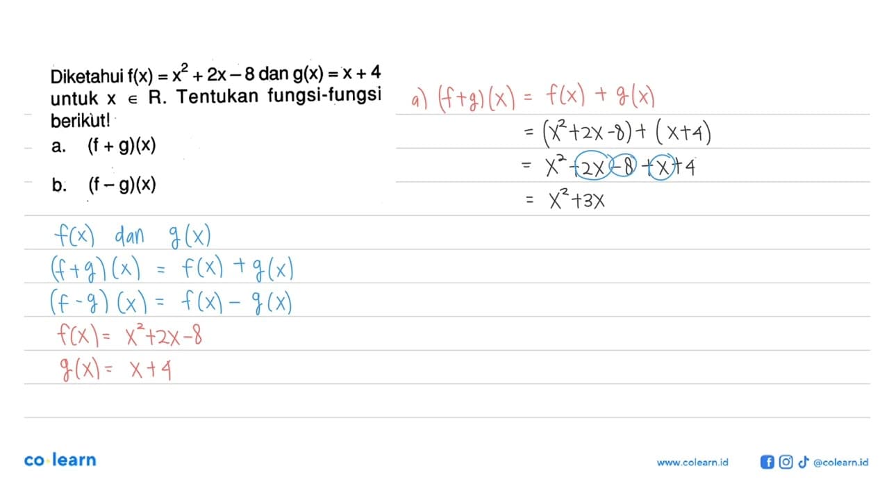 Diketahui f(x)=x^2+2x-8 dan g(x)=x+4 untuk x e R. Tentukan