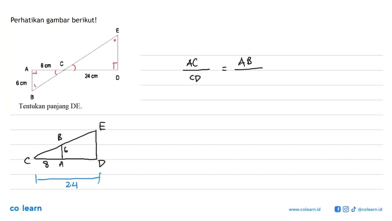 Perhatikan gambar berikut!A B C D E 8 cm 6 cm 24 cmTentukan