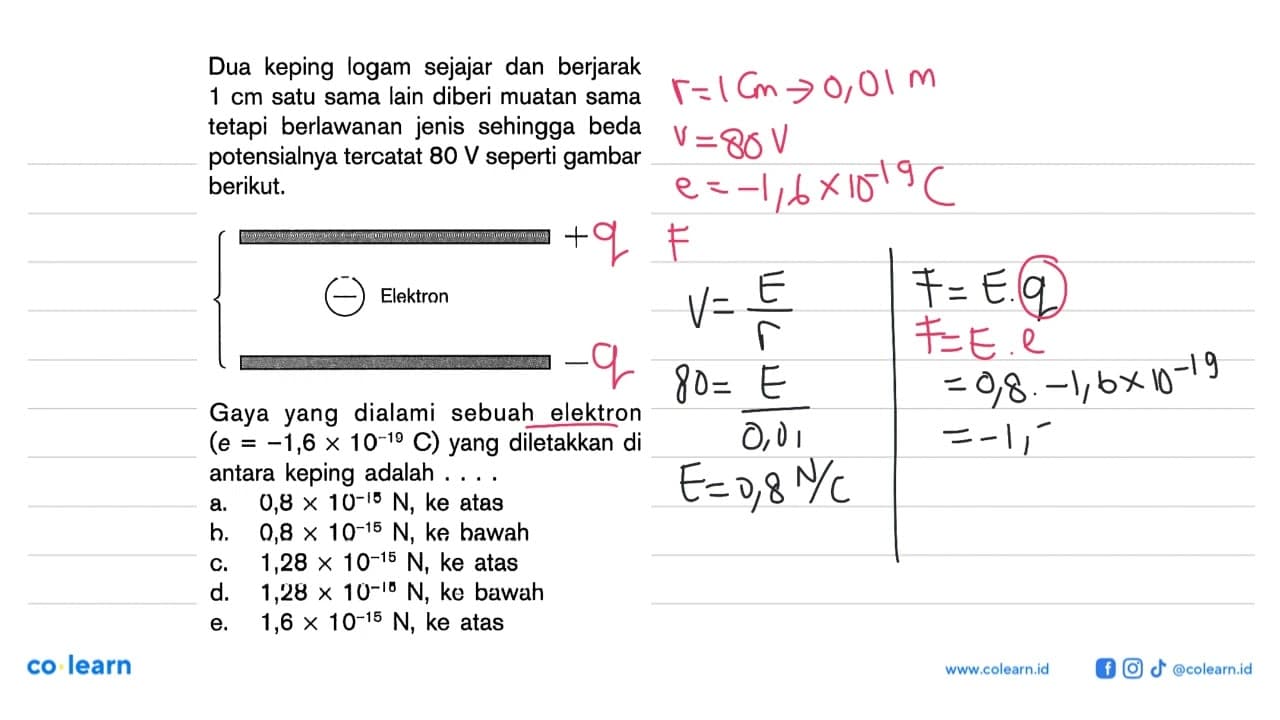 Dua keping logam sejajar dan berjarak 1 cm satu sama lain