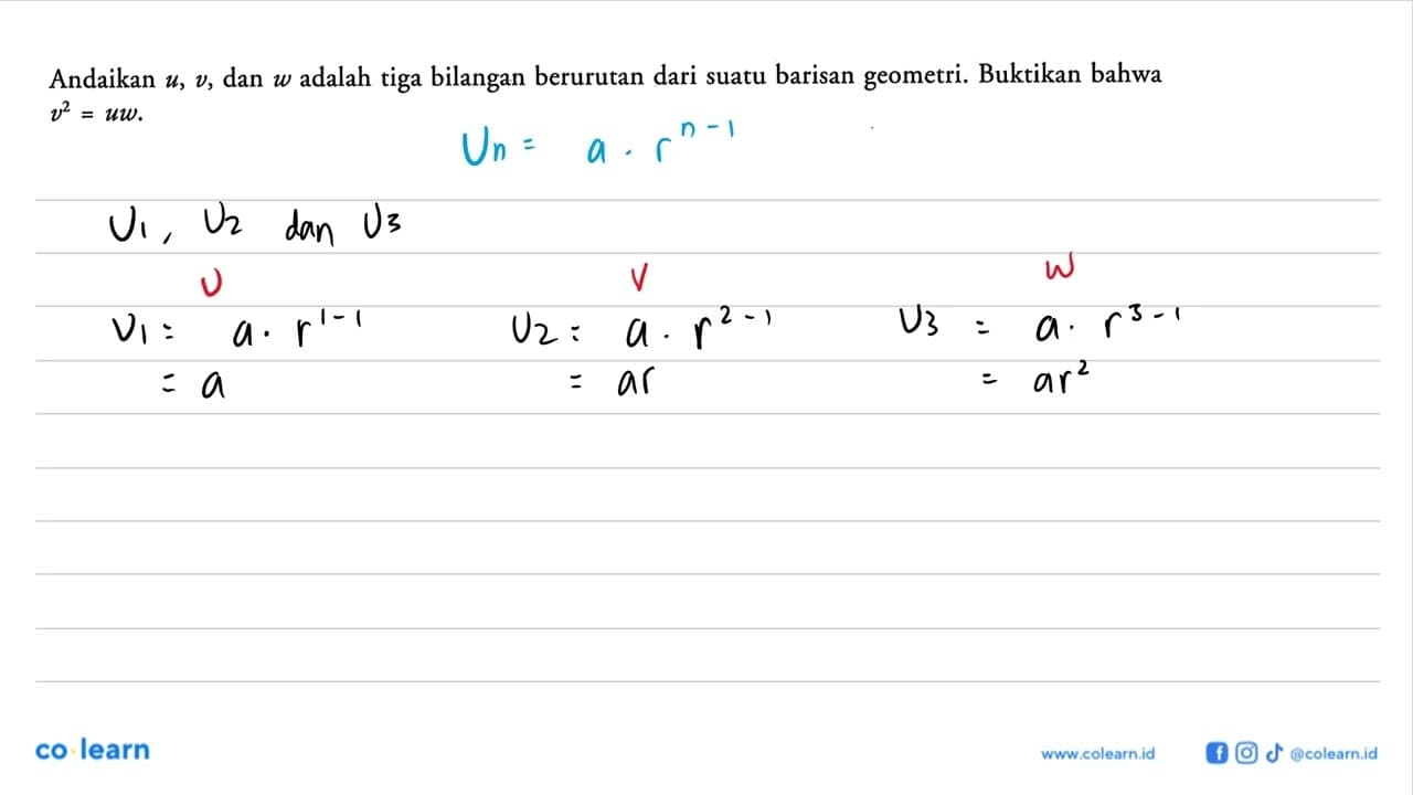 Andaikan u, v, dan w adalah tiga bilangan berurutan dari