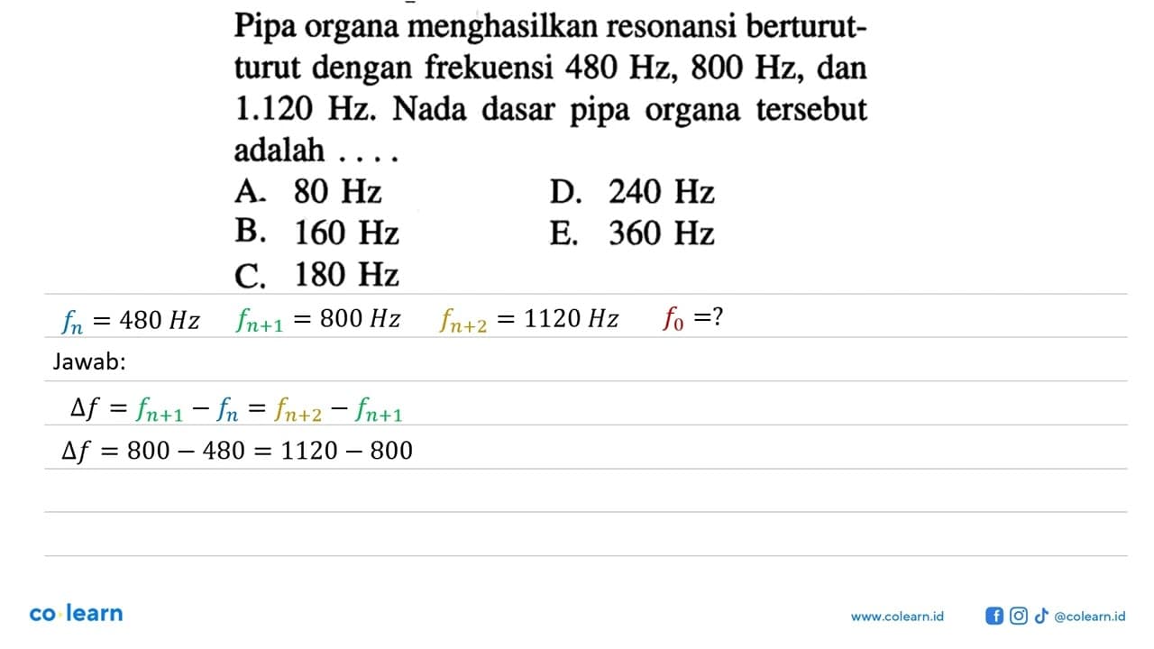 Pipa organa menghasilkan resonansi berturut-turut dengan