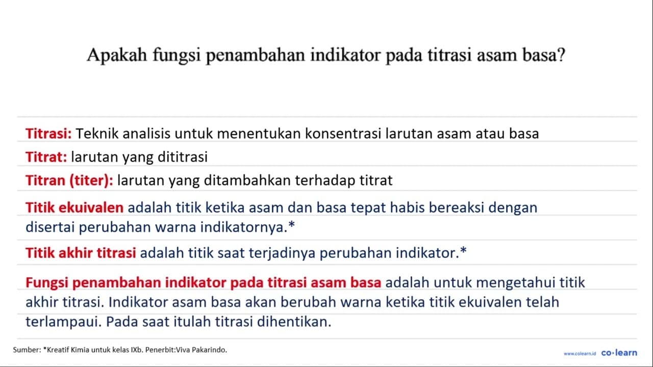 Apakah fungsi penambahan indikator pada titrasi asam basa?