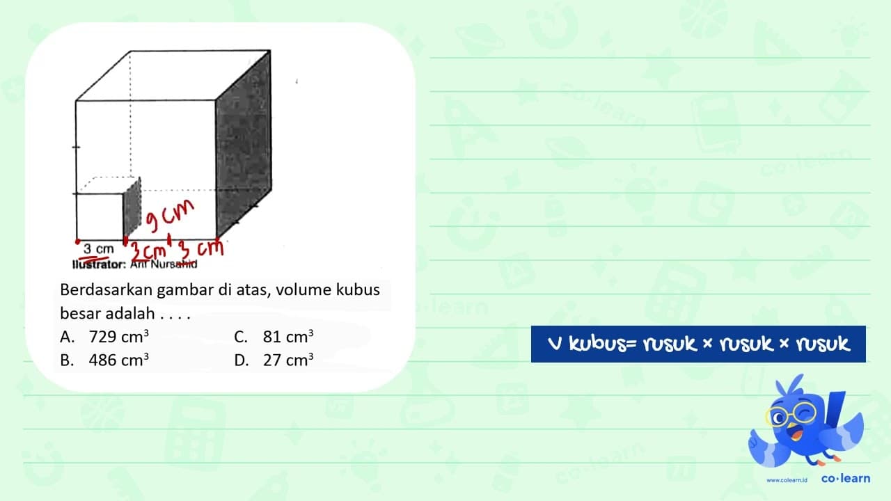 Berdasarkan gambar di atas, volume kubus besar adalah ....