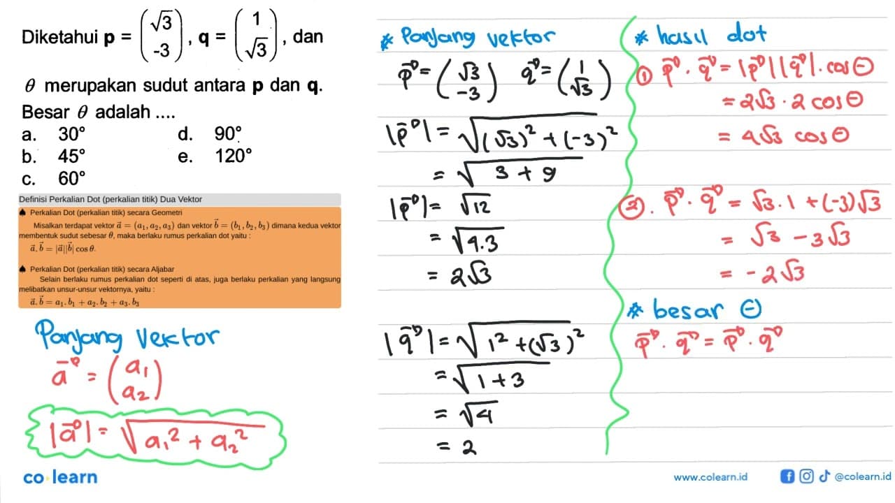 Diketahui p=(akar(3) -3), q=(1 akar(3)), dan theta