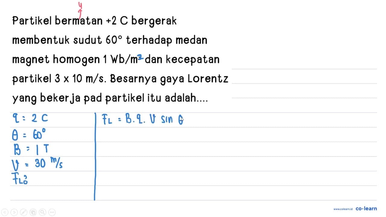 Partikel bermatan +2 C bergerak membentuk sudut 60 terhadap