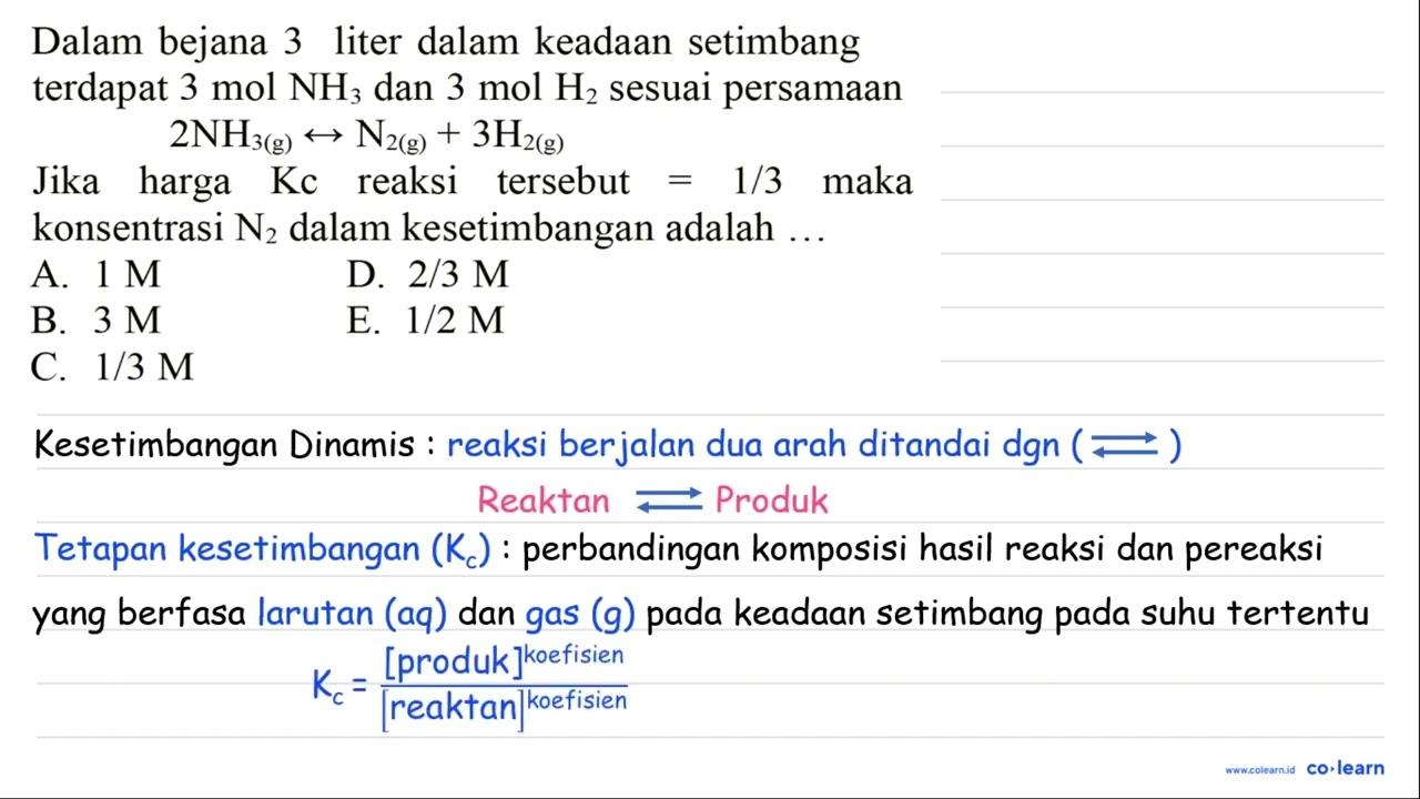 Dalam bejana 3 liter dalam keadaan setimbang terdapat 3 mol