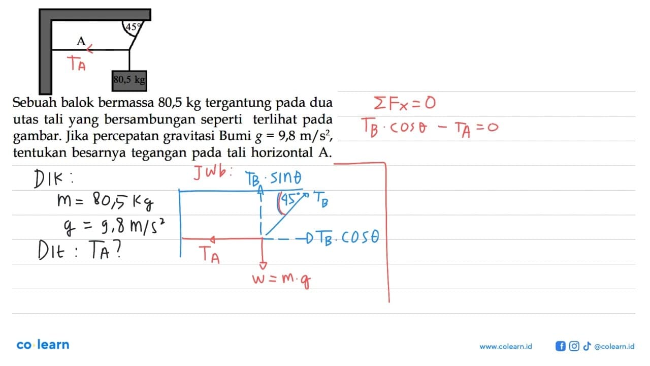 45 A 80,5 kg Sebuah balok bermassa 80,5 kg tergantung pada
