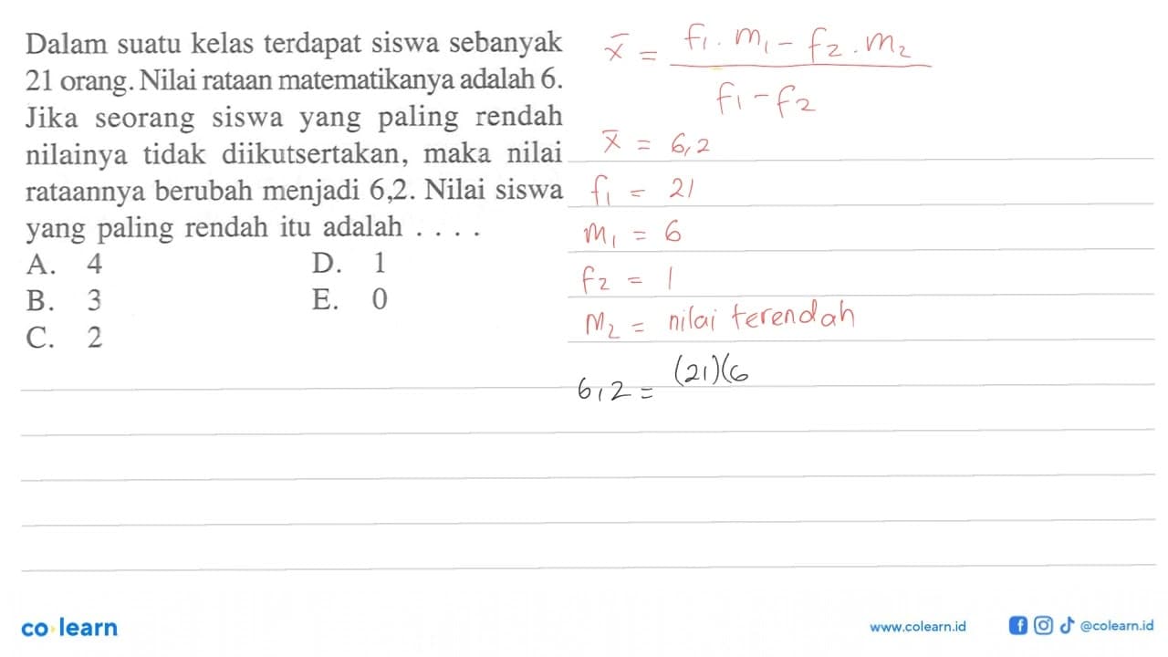 Dalam suatu kelas terdapat siswa sebanyak 21 orang. Nilai