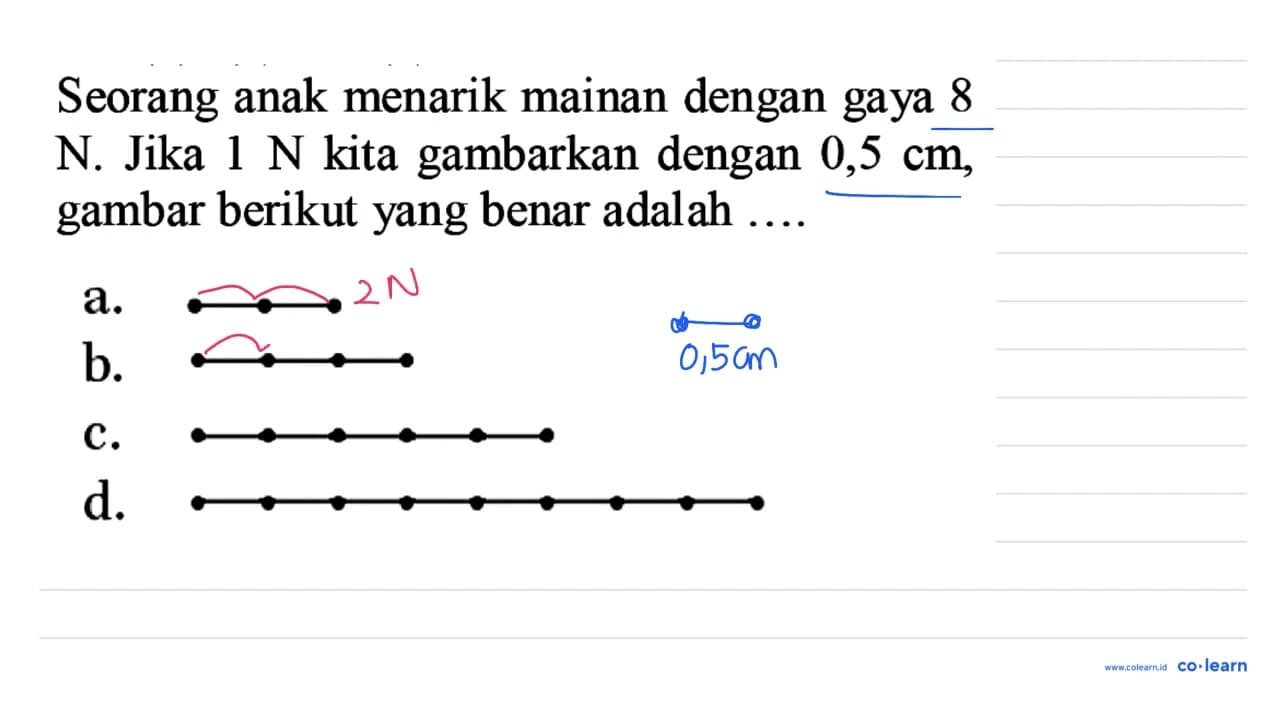 Seorang anak menarik mainan dengan gaya 8 N. Jika 1 N kita