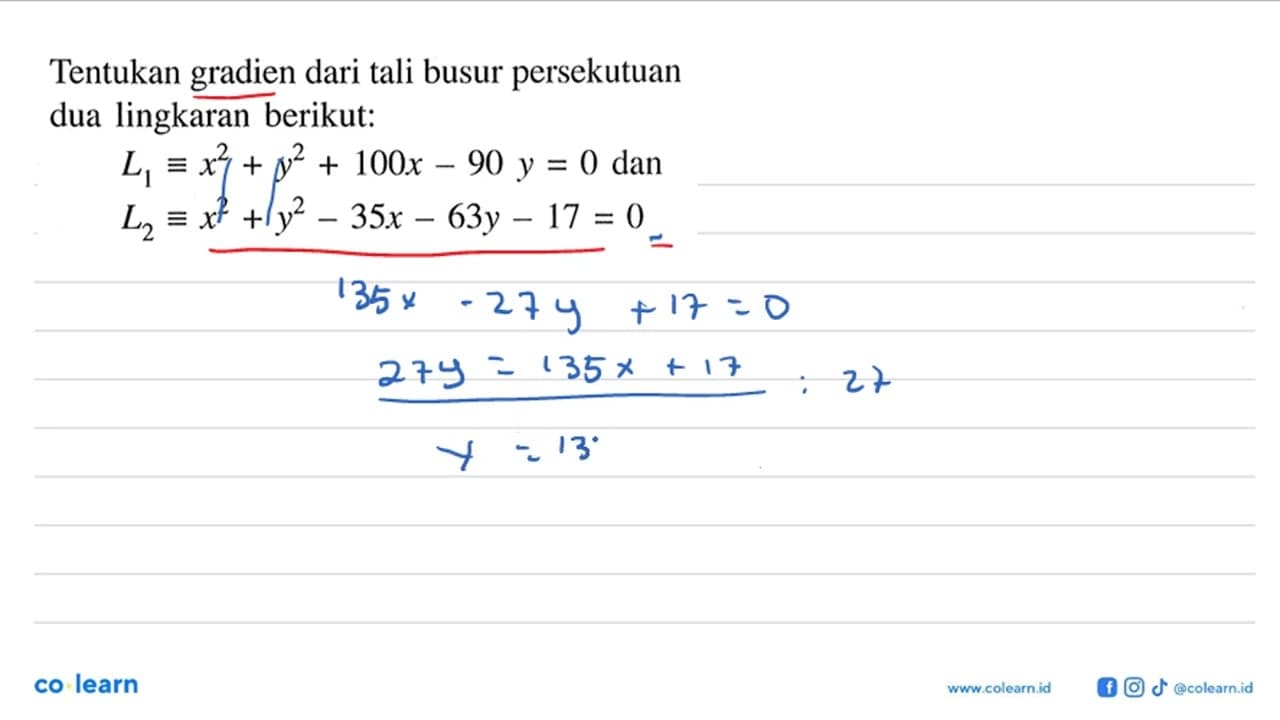 Tentukan gradien dari tali busur persekutuan dua lingkaran