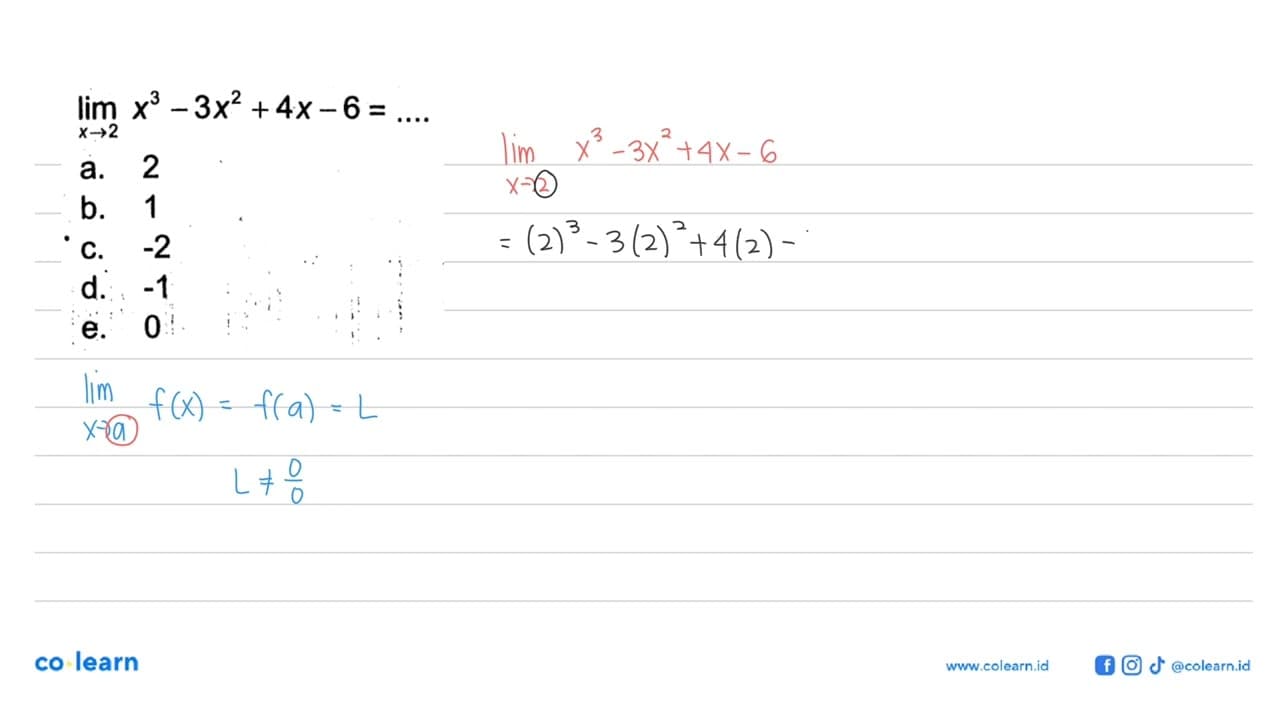 lim x->2 x^3-3x^2+4x-6=...