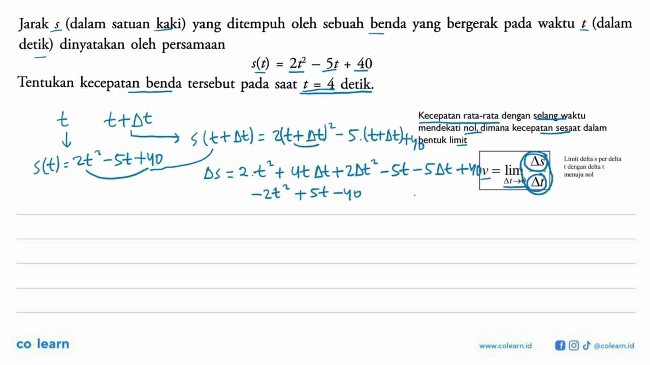 Jarak s (dalam satuan kaki) yang ditempuh oleh sebuah benda