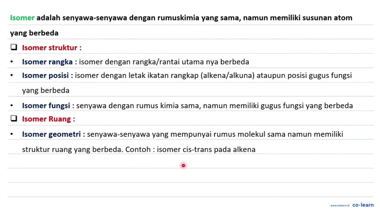 Jelaskan bentuk isomer cis dan trans pada senyawa berikut.