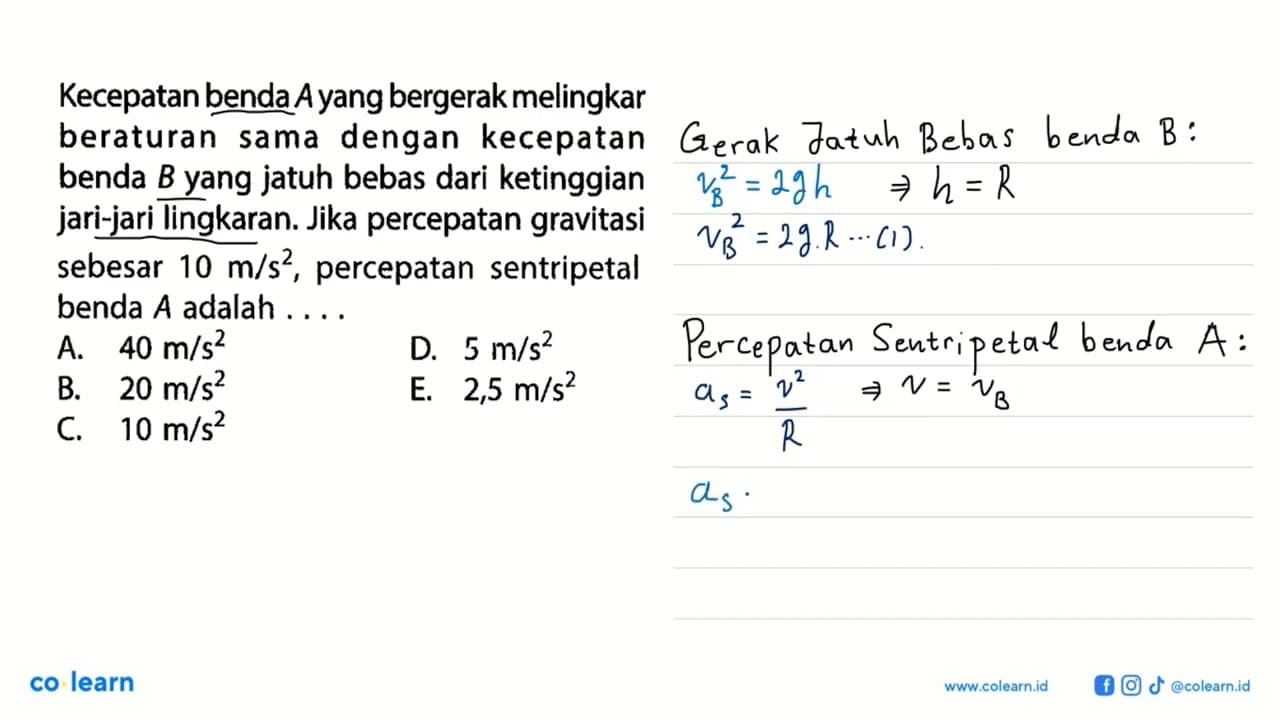 Kecepatan benda A yang bergerak melingkar beraturan sama