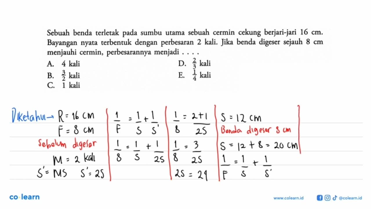 Sebuah benda terletak pada sumbu utama sebuah cermin cekung