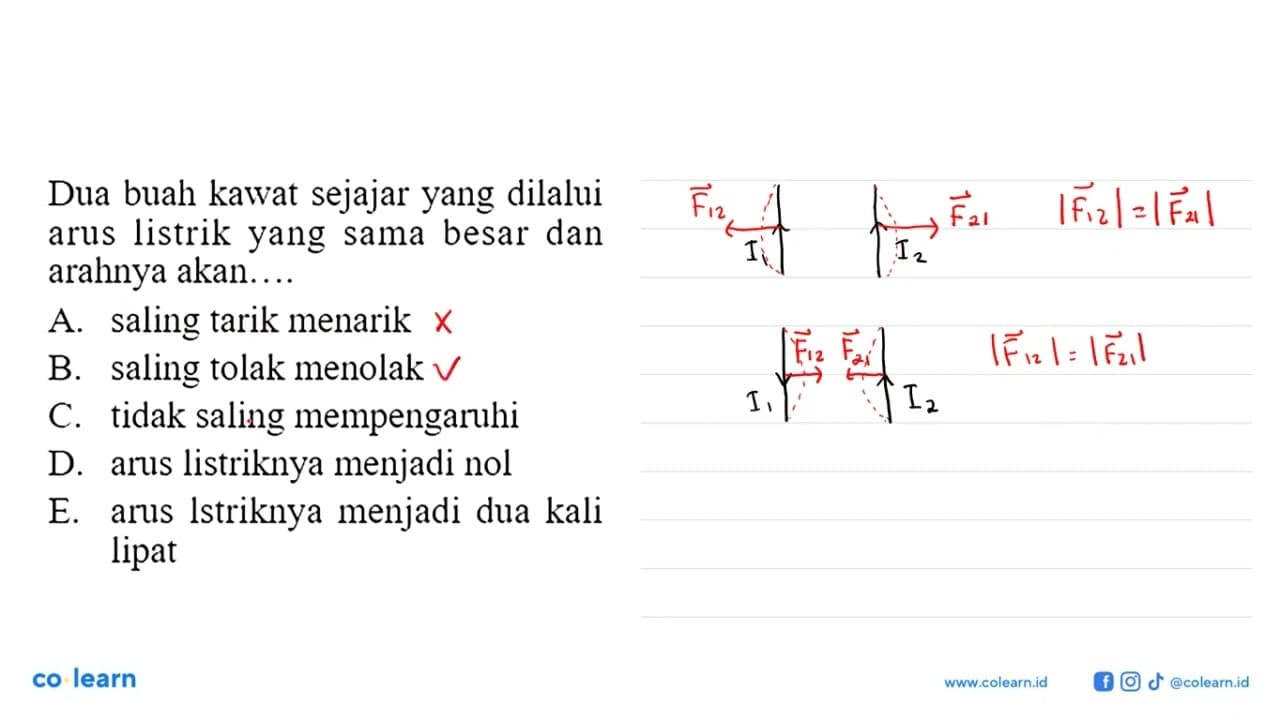 Dua buah kawat sejajar yang dilalui arus listrik yang sama