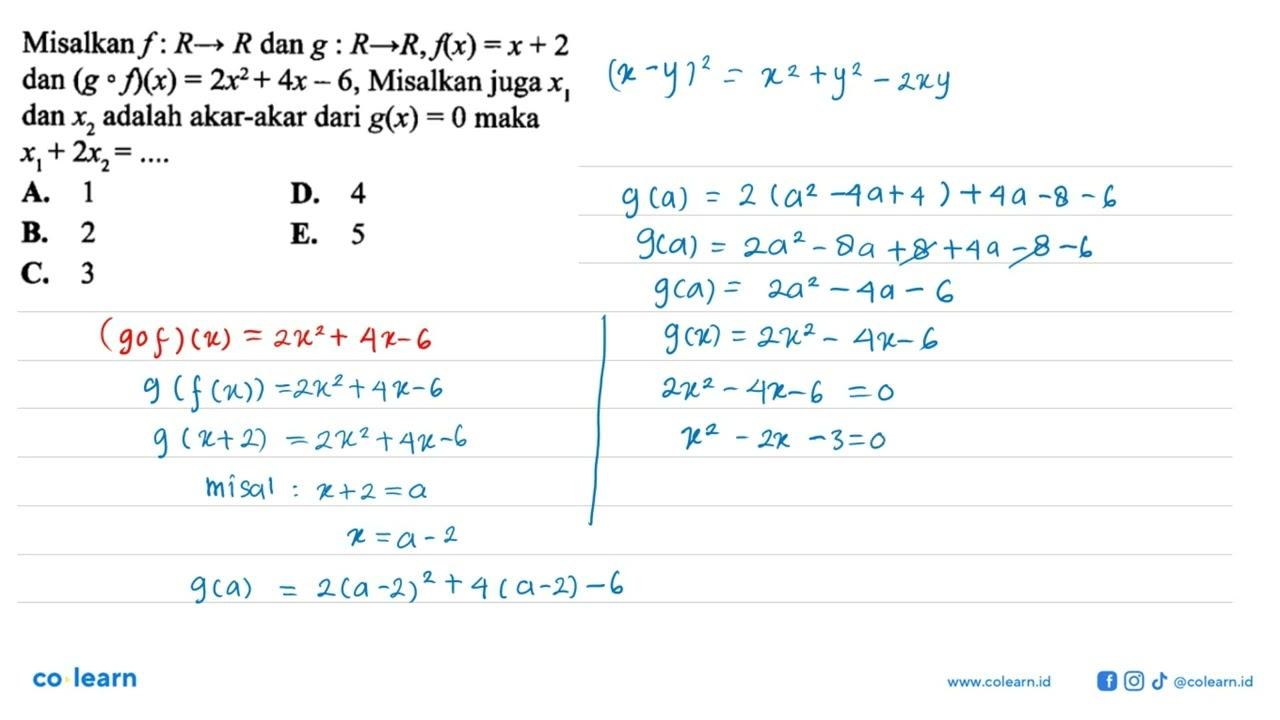 Misalkan f: R->R dan g: R->R, f(x)=x+2 dan