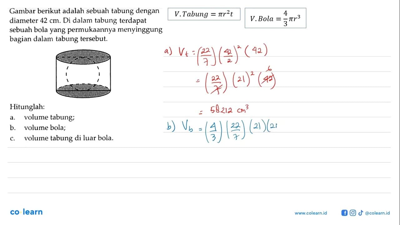 Gambar berikut adalah sebuah tabung dengan diameter 42 cm.