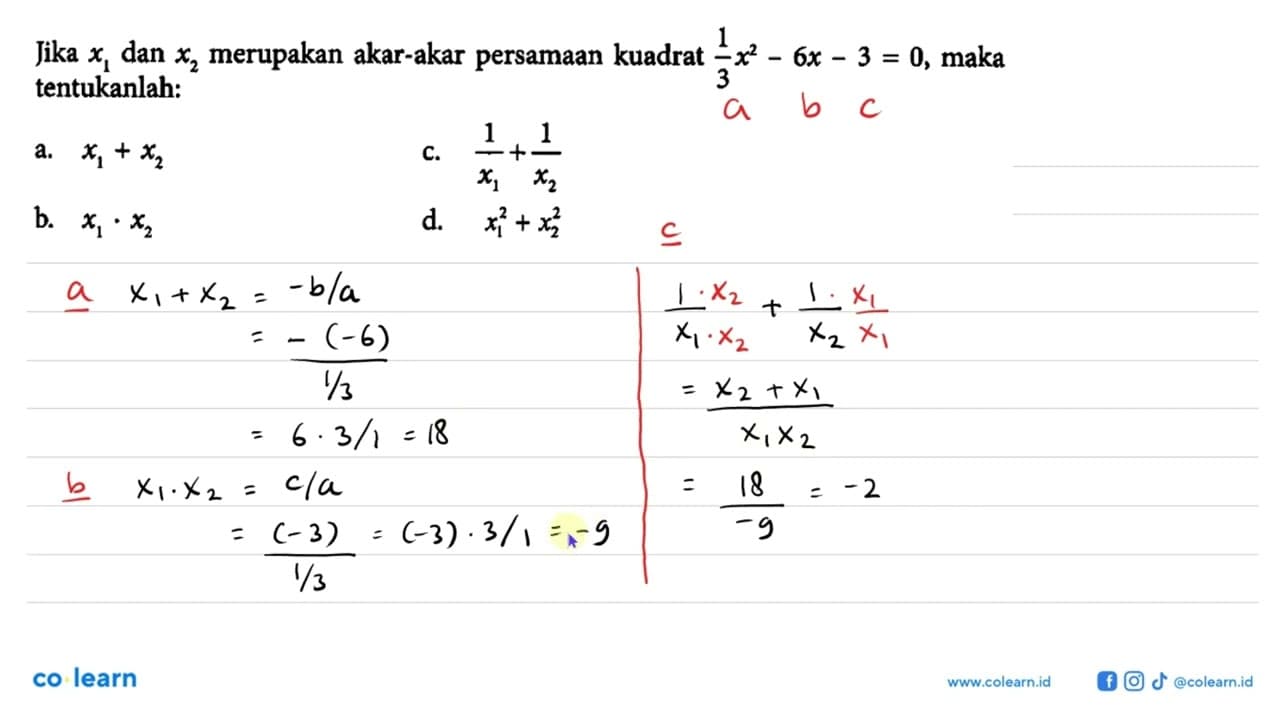 Jika x1 dan x2 merupakan akar-akar persamaan kuadrat