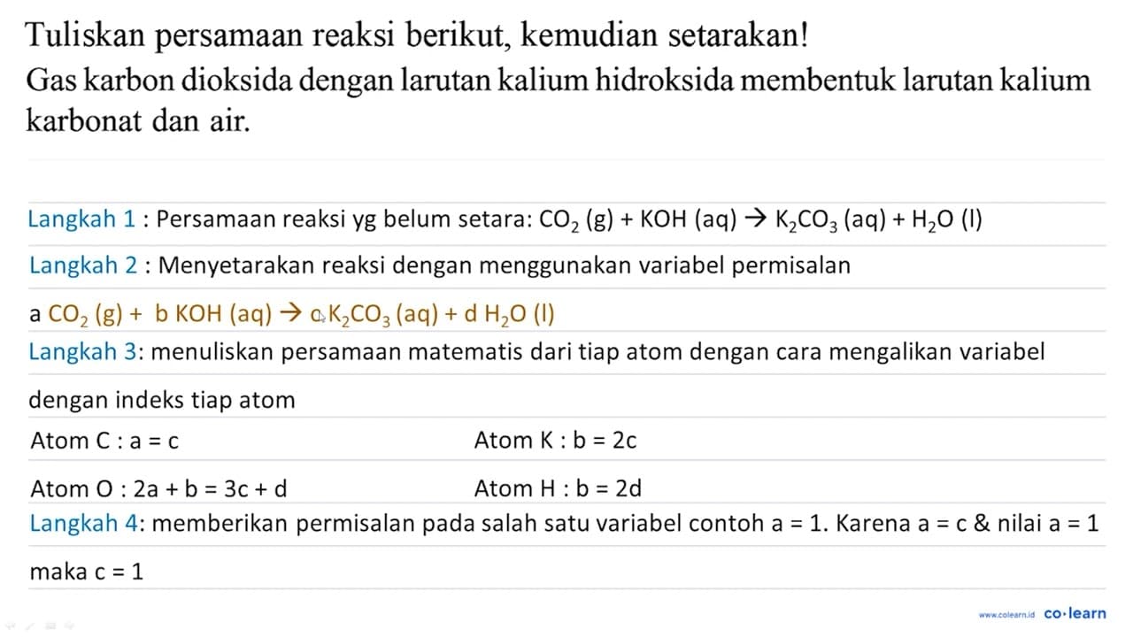 Tuliskan persamaan reaksi berikut, kemudian setarakan! Gas