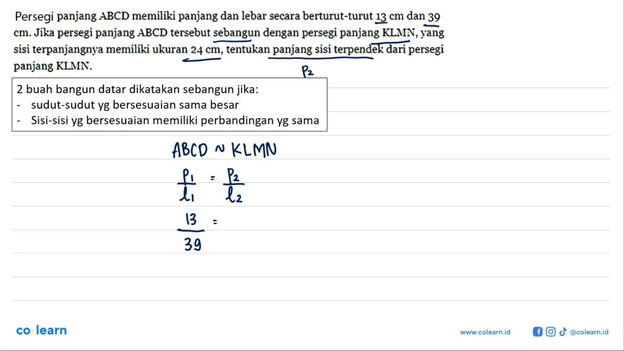 Persegi panjang ABCD memiliki panjang dan lebar secara