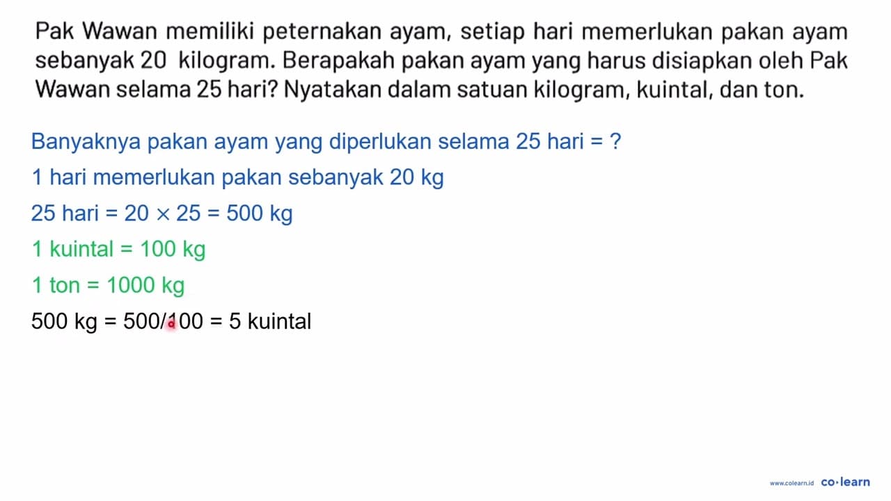 Pak Wawan memiliki peternakan ayam, setiap hari memerlukan