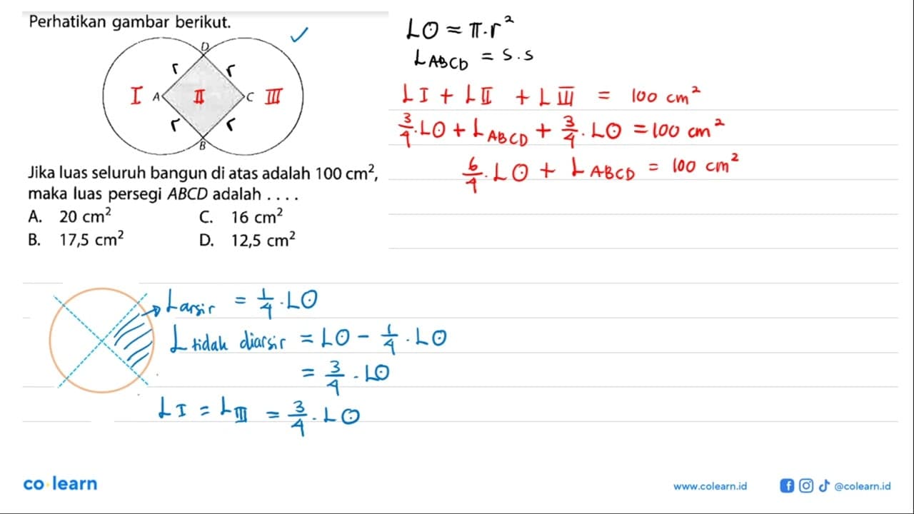 Perhatikan gambar berikut. D A C B Jika luas seluruh bangun