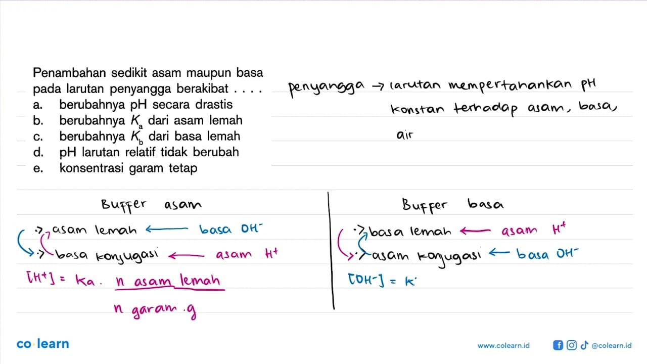 Penambahan sedikit asam maupun basa pada larutan penyangga